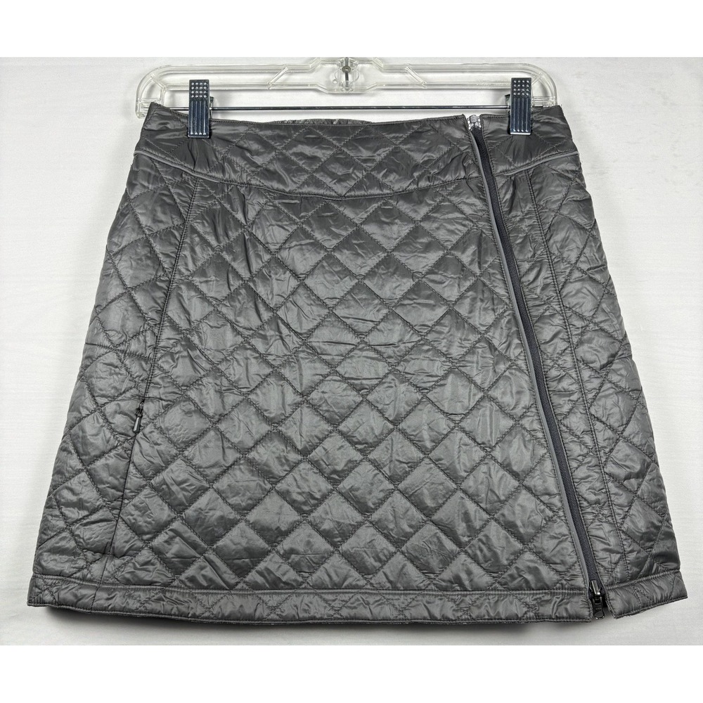 Navara Grey Quilted Mini Skirt Plaid Lined Side Zip Outdoor Womens